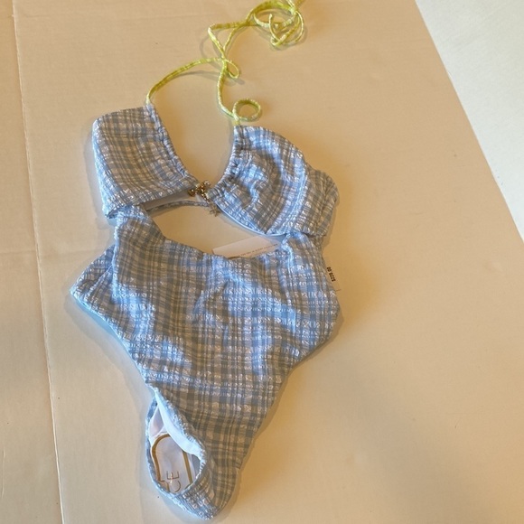 L*Space Rizzo seersucker blue and green and white swim suit xsmall - Picture 10 of 10